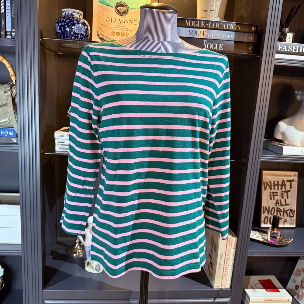 J.Crew Green & Pink Striped Cotton Tee – Size M - Picture 4 of 6
